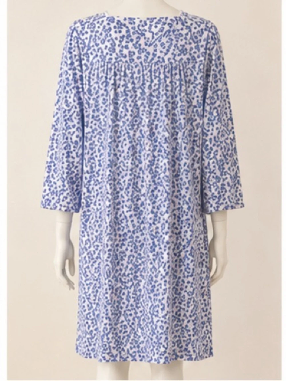 Eileen West Blue Floral 100% Cotton Long Sleeve Lace Neck Nightgown L